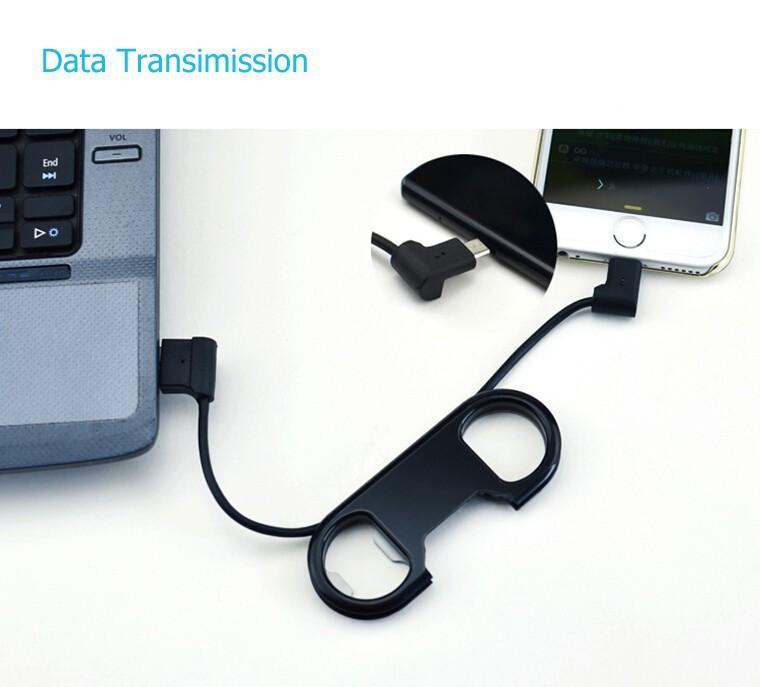 2 in 1 -Bottle Opener Keychain USB Charge Cable for iPhone & Andro - Indigo-Temple