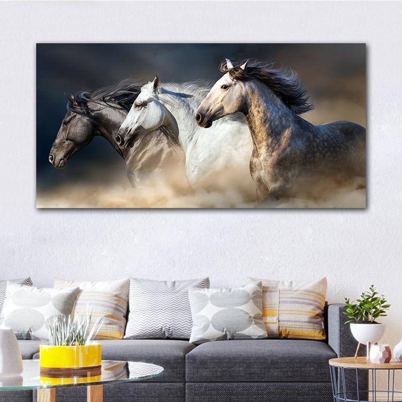 Running Horses Canvas Wall Art - Indigo-Temple