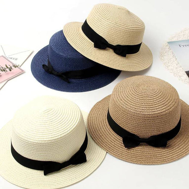 Women's Fashion Bow-Knot Straw Hat - Indigo-Temple