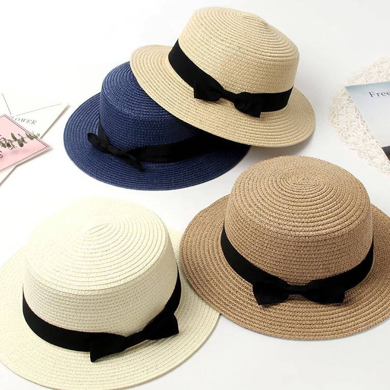 Women's Fashion Bow-Knot Straw Hat - Indigo-Temple