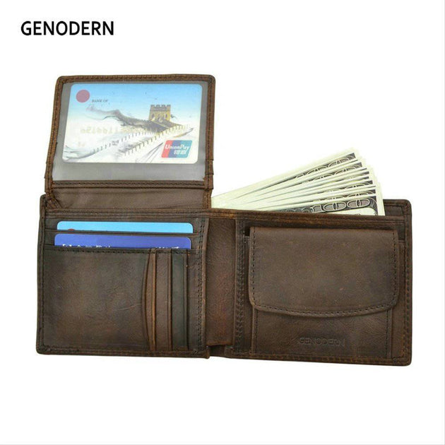 GENODERN™ Classic Bi-Fold Genuine Leather Wallet - Indigo-Temple