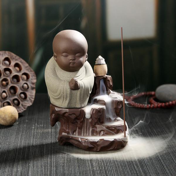 "The Little Monk" Incense Burner - Indigo-Temple