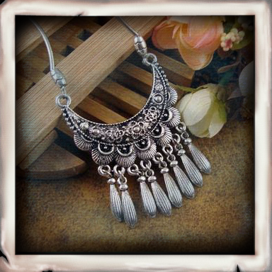 CALIPSO -  Carved Flower&Moon Pendant - Indigo-Temple