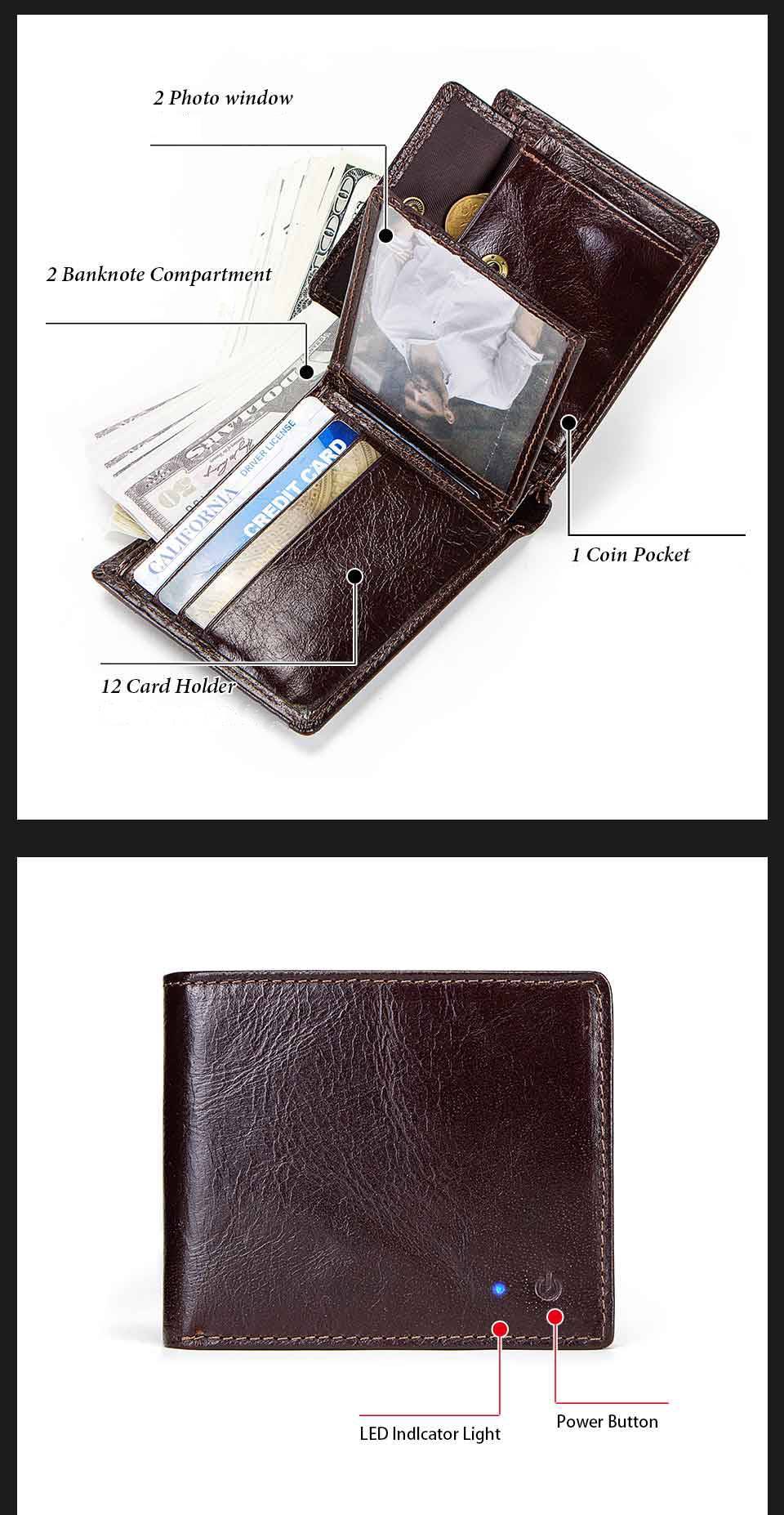 Anti-Lost/Theft Bluetooth Genuine  Leather Smart-Wallet - Indigo-Temple