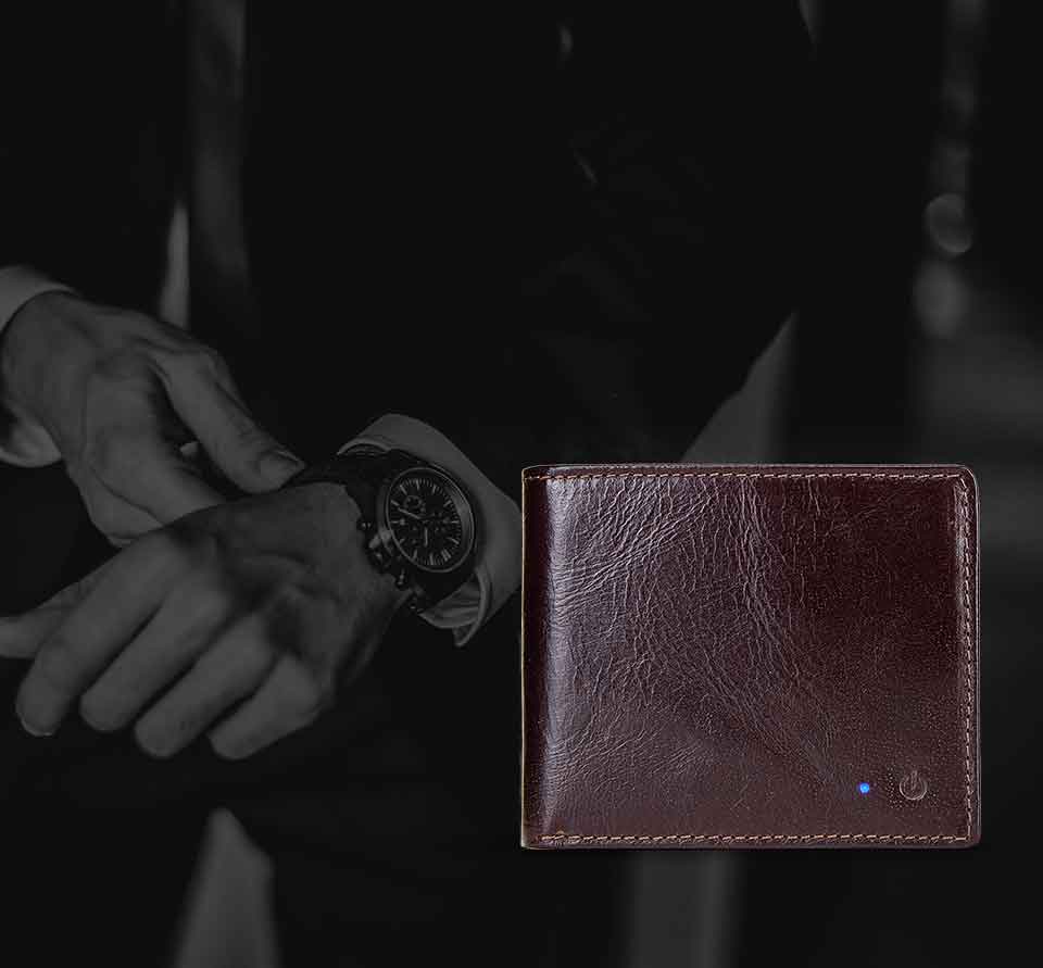 Anti-Lost/Theft Bluetooth Genuine  Leather Smart-Wallet - Indigo-Temple