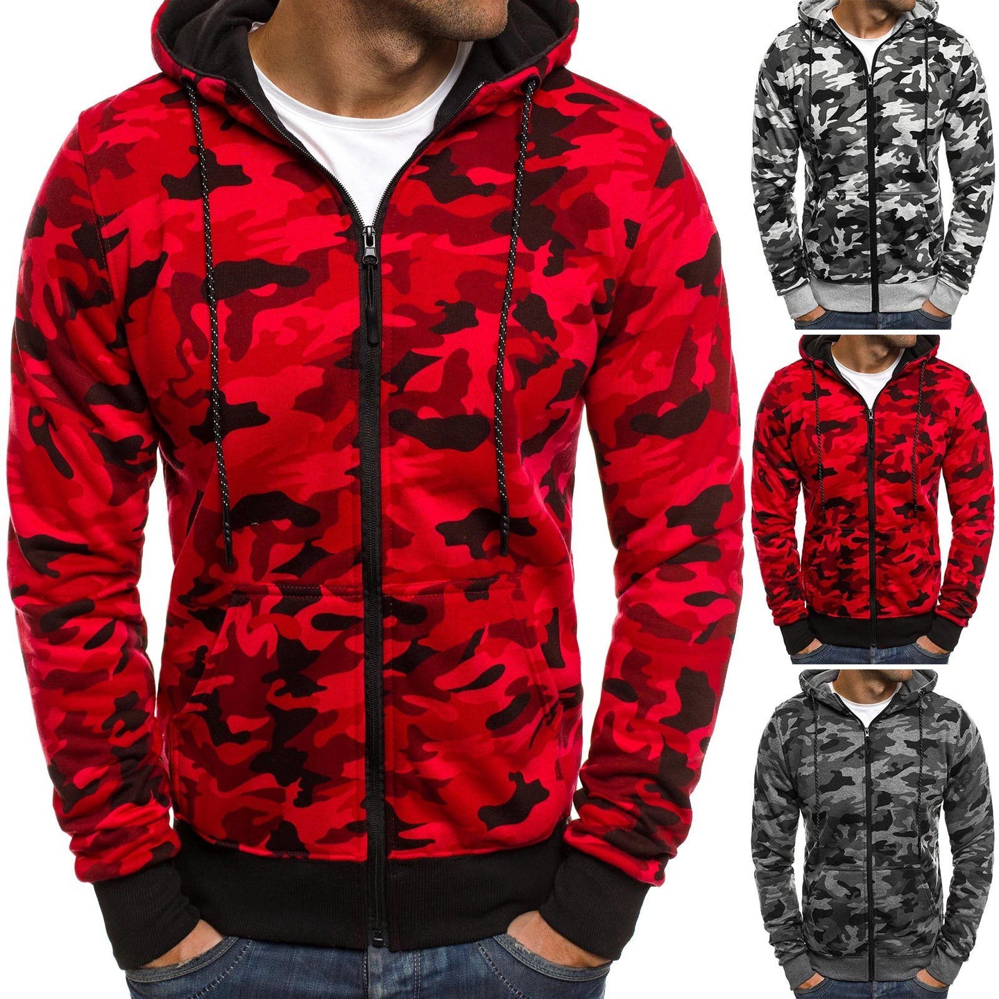 Men's TACTICAL Camouflage Zipped Hoodies - Indigo-Temple