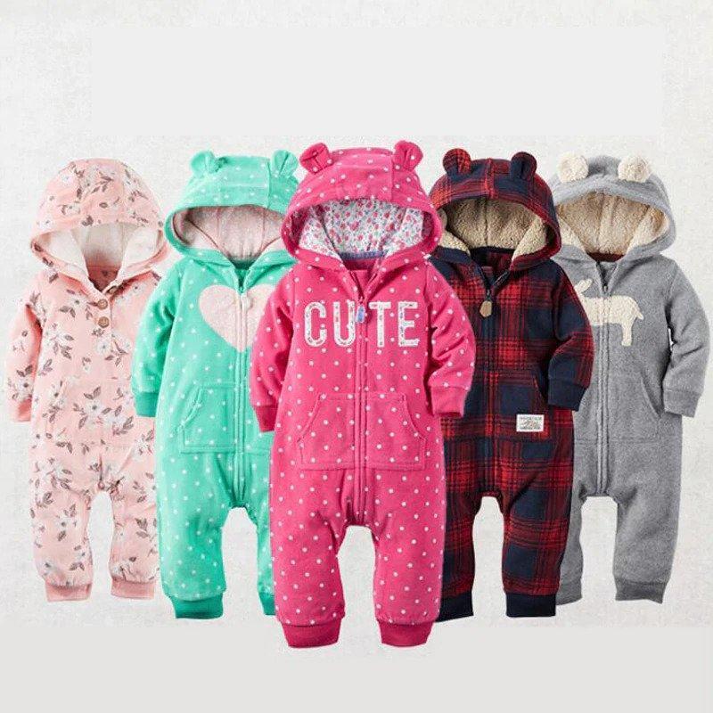 Winter long sleeve romper With Teddy Bear Eears - Indigo-Temple