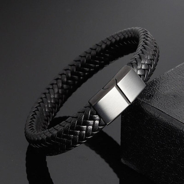 Men's Braided Leather Magnetic Bracelet - Indigo-Temple