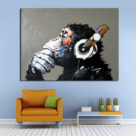 "The Thinking Monkey" Modern Canvas Print - Indigo-Temple