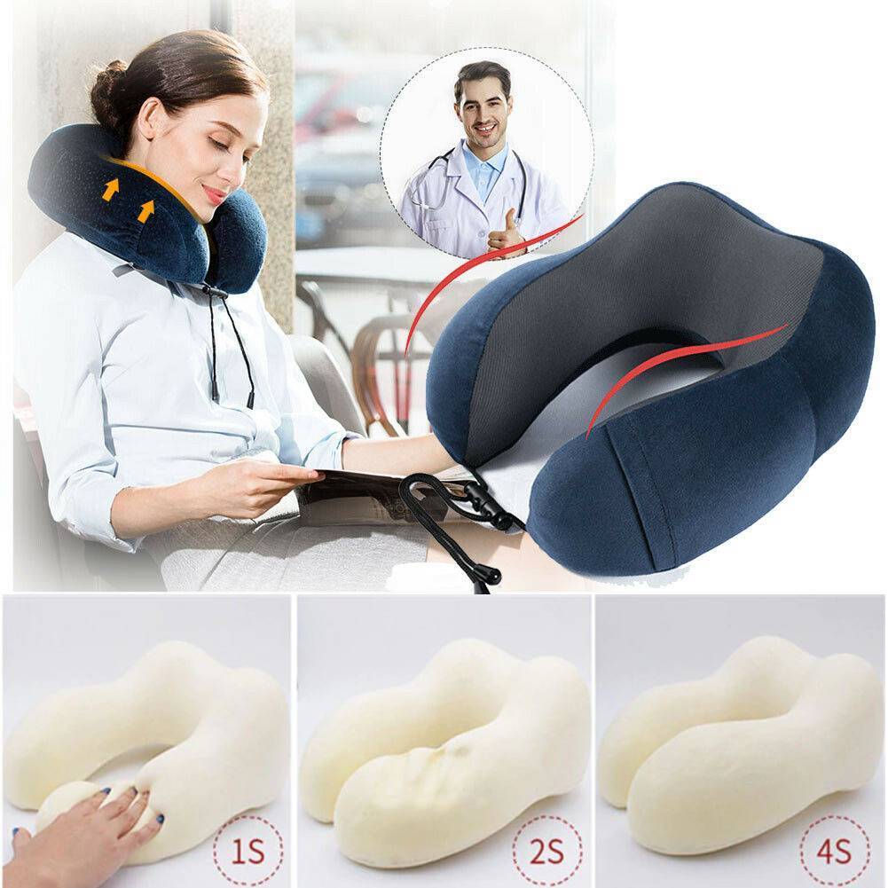 Ergonomic Memory Foam Travel Neck Pillow kit - Indigo-Temple