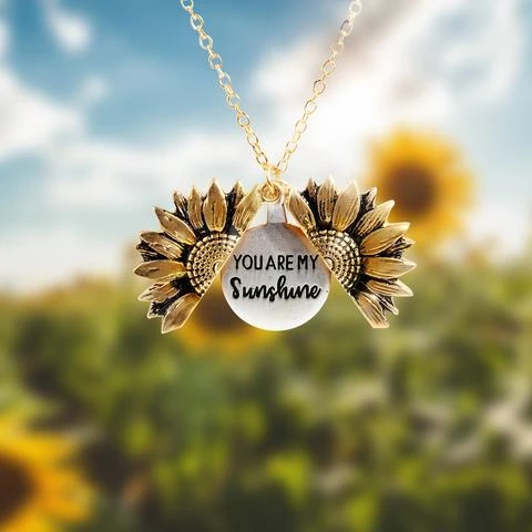 Sunflower Necklace with hidden "You Are My Sunshine" Message - Indigo-Temple