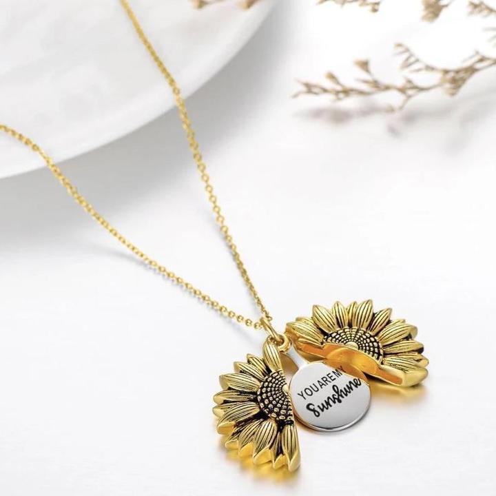 Sunflower Necklace with hidden "You Are My Sunshine" Message - Indigo-Temple