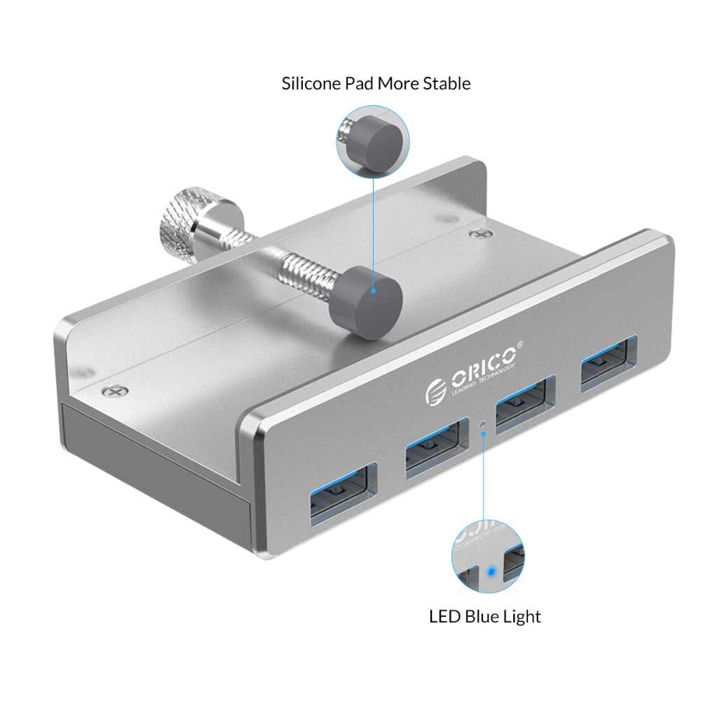 ORICO® Portable Clip-On 4-Port USB Hub - Indigo-Temple