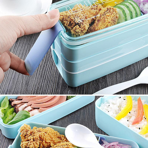 3 Layers Microwave Bento Lunch Box - Indigo-Temple