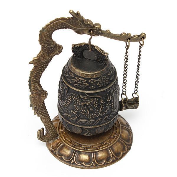 Tibetan Bronze Carved Dragon Buddhist Bell - Indigo-Temple
