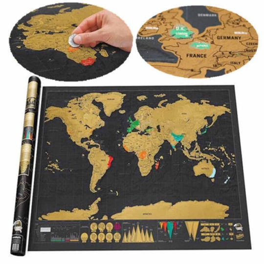 Deluxe Personalized World Scratch Map - Indigo-Temple