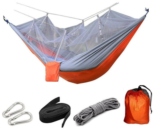 Parachute Fabric Hammock With Mosquito Net - Indigo-Temple