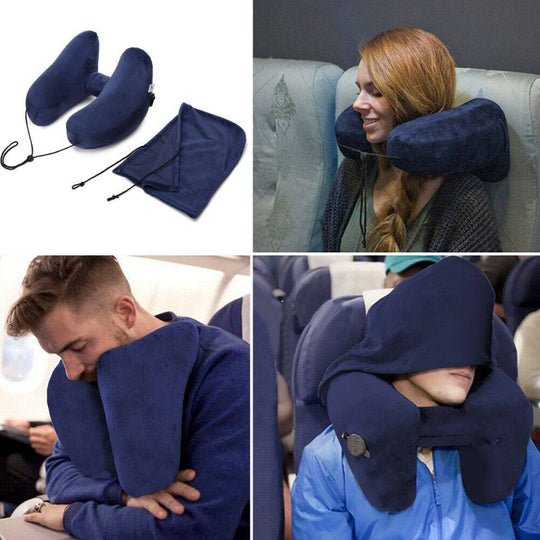 TotalSupport™ Inflatable H-Shape Travel Pillow - Indigo-Temple