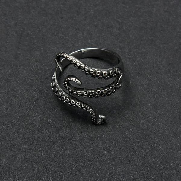 Echo - Titanium steel  Octopus ring - Indigo-Temple