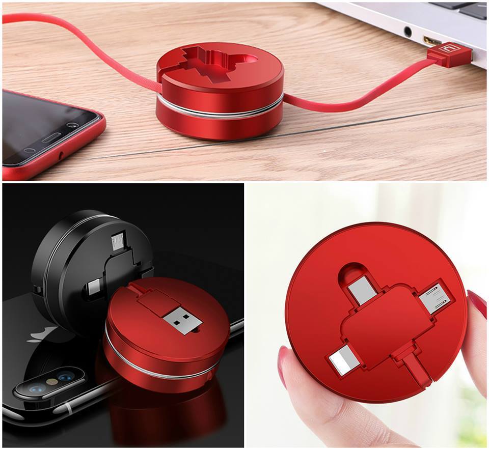 3-in-1 Retractable USB "Cookie" Multi-Charger - Indigo-Temple