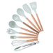 Non-stick Silicone Cooking Utensils Set with Wooden Handle BPA-FREE - Indigo-Temple