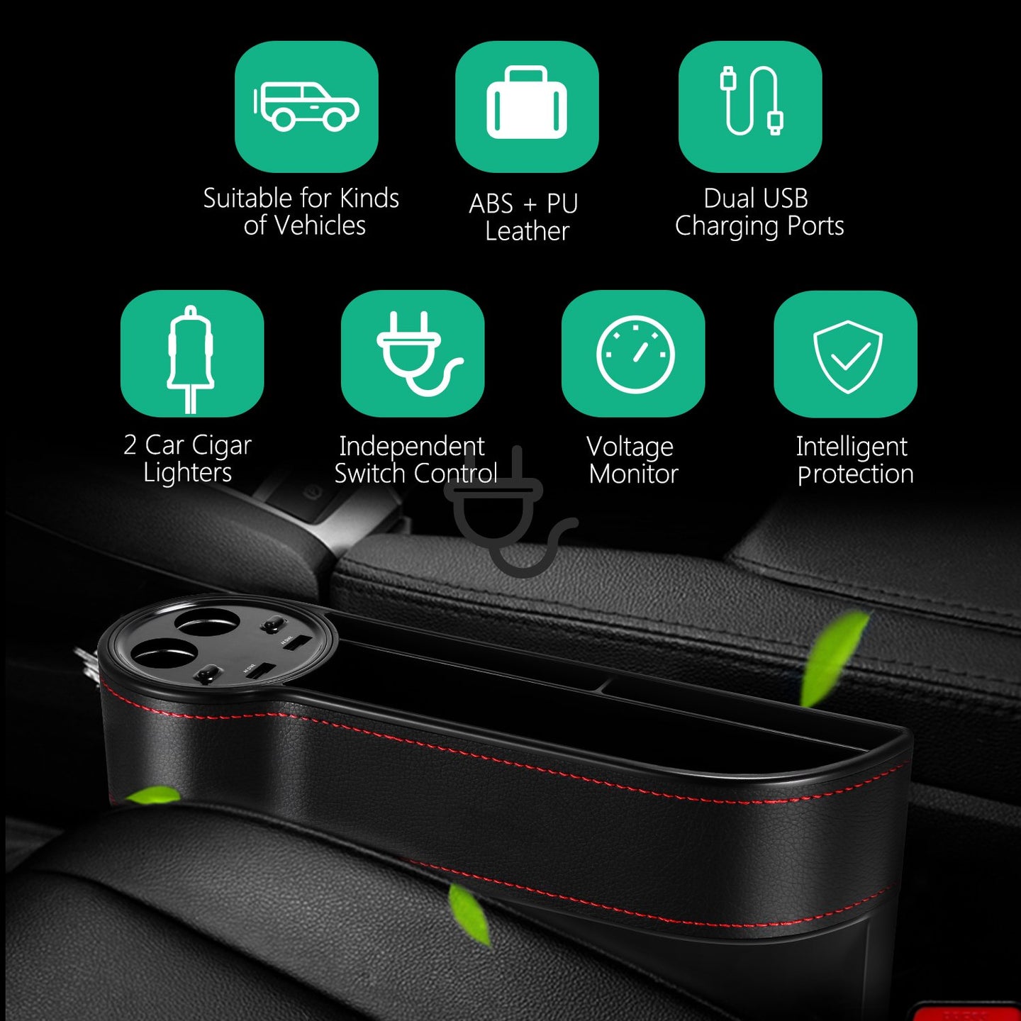 HandyFunction™ Luxury Car Organizer with Charging Ports - Indigo-Temple