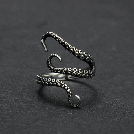 Echo - Titanium steel  Octopus ring - Indigo-Temple