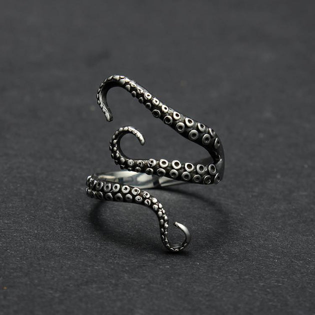 Echo - Titanium steel  Octopus ring - Indigo-Temple