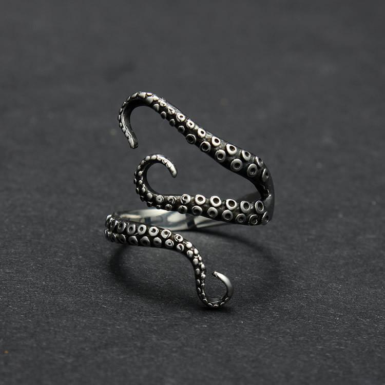Echo - Titanium steel  Octopus ring - Indigo-Temple