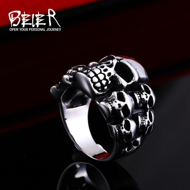 Stainless Steel Multi-Skull Ring - Indigo-Temple