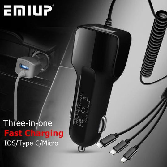 ChargingChief™ 3 In 1  Smart  Car Charger - Indigo-Temple
