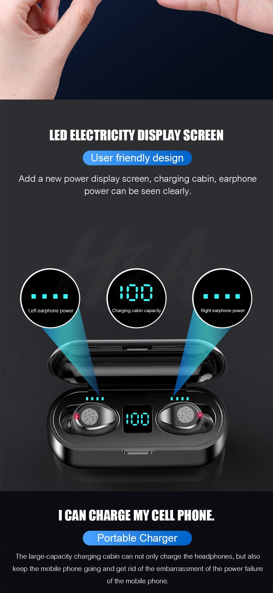 2 in 1 Bluetooth V5.0 Wireless Touch Control Earbuds With Power Bank Case - Indigo-Temple
