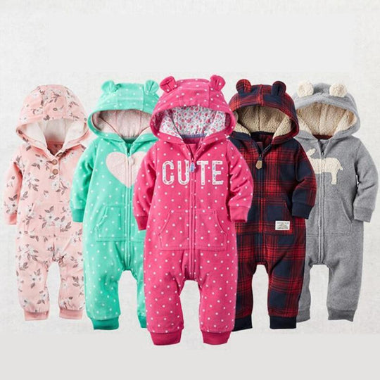Winter long sleeve romper With Teddy Bear Eears - Indigo-Temple