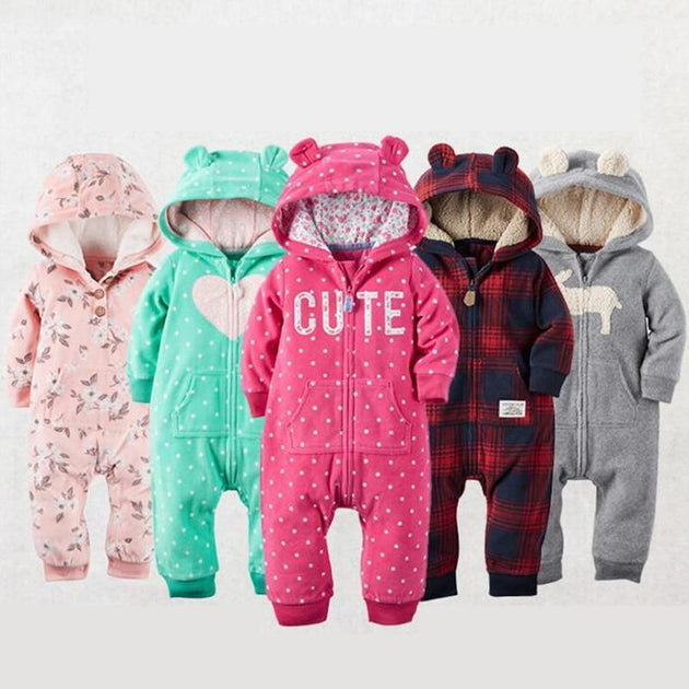 Winter long sleeve romper With Teddy Bear Eears - Indigo-Temple
