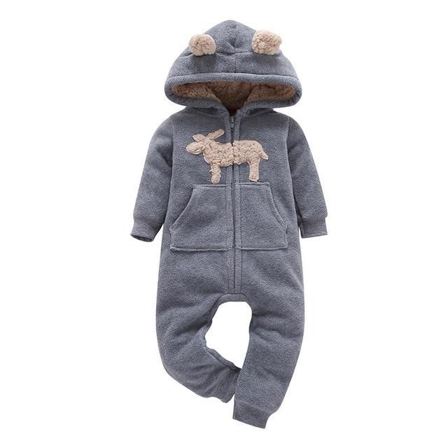Winter long sleeve romper With Teddy Bear Eears - Indigo-Temple