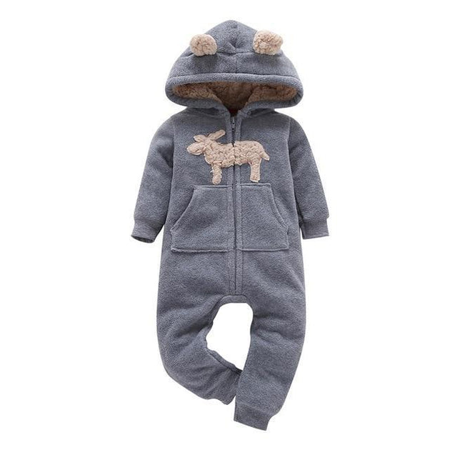 Winter long sleeve romper With Teddy Bear Eears - Indigo-Temple