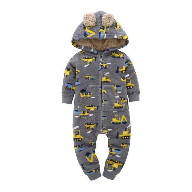Winter long sleeve romper With Teddy Bear Eears - Indigo-Temple