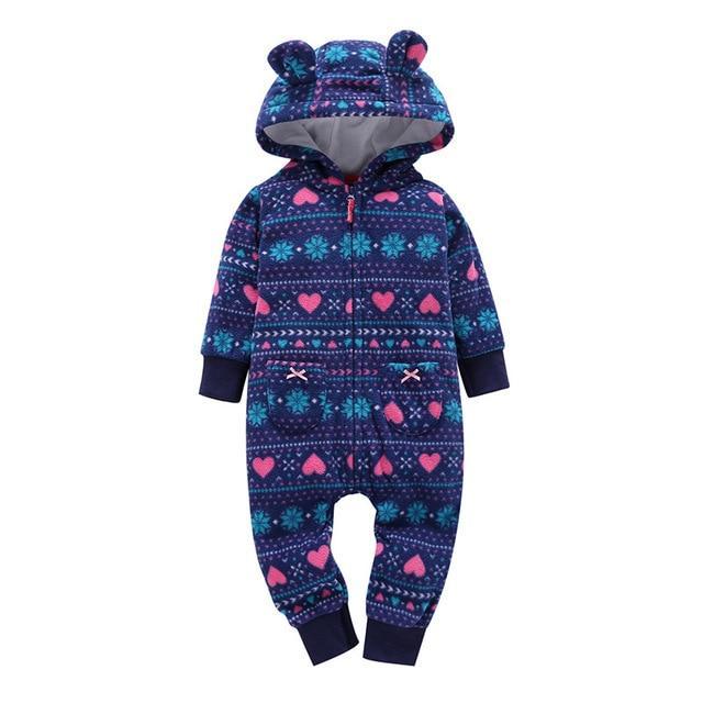Winter long sleeve romper With Teddy Bear Eears - Indigo-Temple
