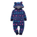 Winter long sleeve romper With Teddy Bear Eears - Indigo-Temple