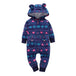 Winter long sleeve romper With Teddy Bear Eears - Indigo-Temple