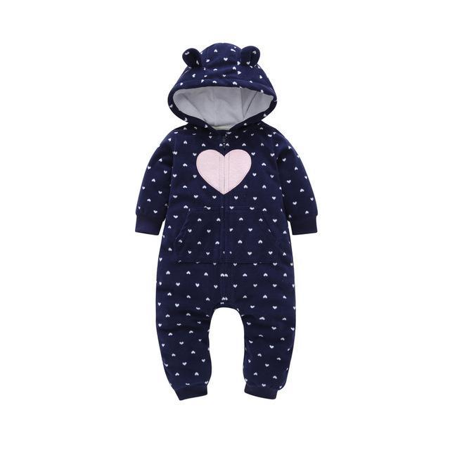 Winter long sleeve romper With Teddy Bear Eears - Indigo-Temple