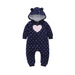 Winter long sleeve romper With Teddy Bear Eears - Indigo-Temple