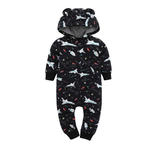 Winter long sleeve romper With Teddy Bear Eears - Indigo-Temple