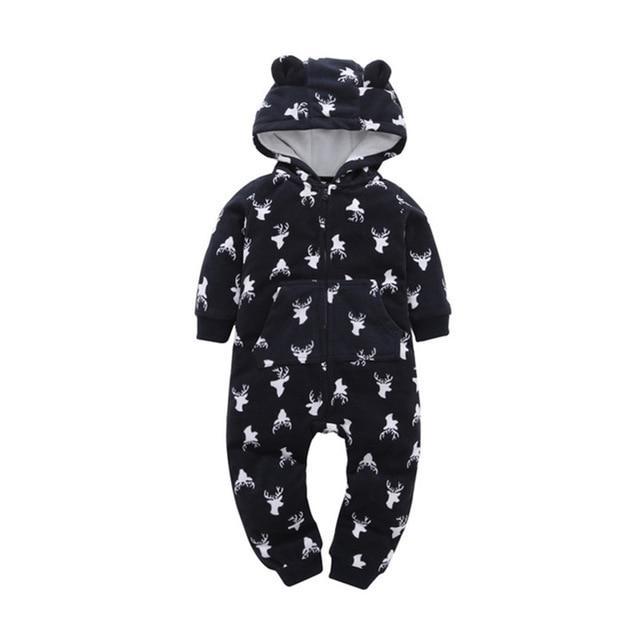 Winter long sleeve romper With Teddy Bear Eears - Indigo-Temple