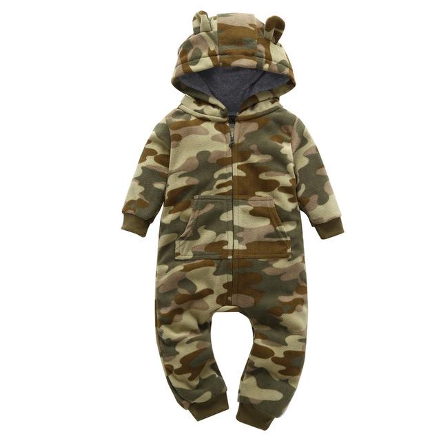 Winter long sleeve romper With Teddy Bear Eears - Indigo-Temple