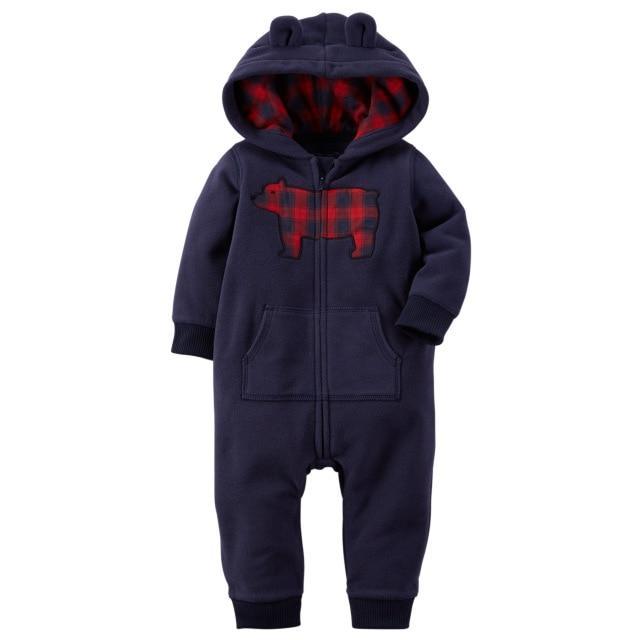 Winter long sleeve romper With Teddy Bear Eears - Indigo-Temple
