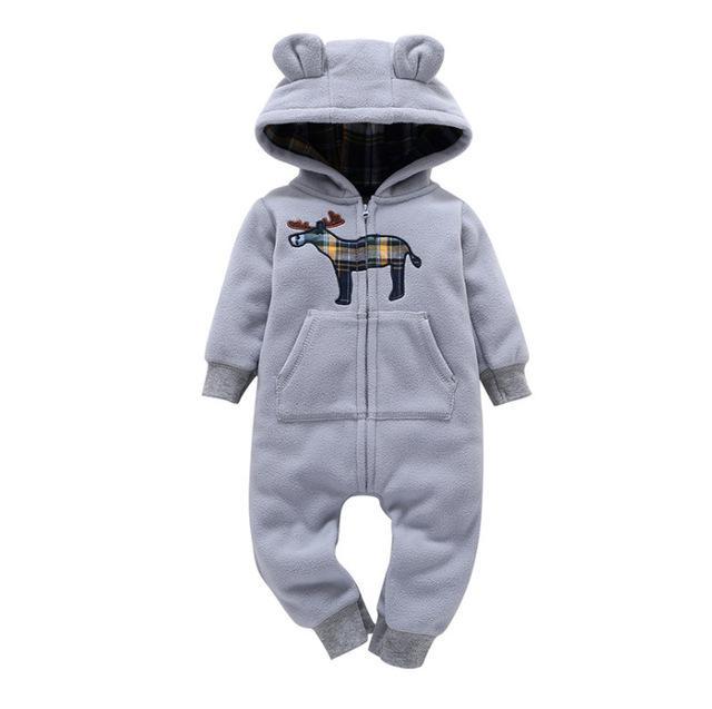 Winter long sleeve romper With Teddy Bear Eears - Indigo-Temple