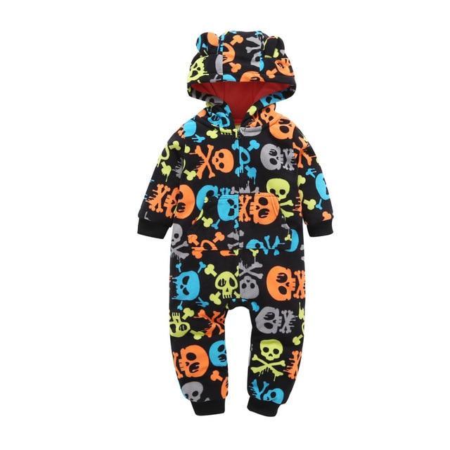 Winter long sleeve romper With Teddy Bear Eears - Indigo-Temple
