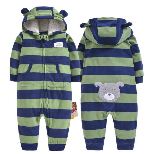 Winter long sleeve romper With Teddy Bear Eears - Indigo-Temple