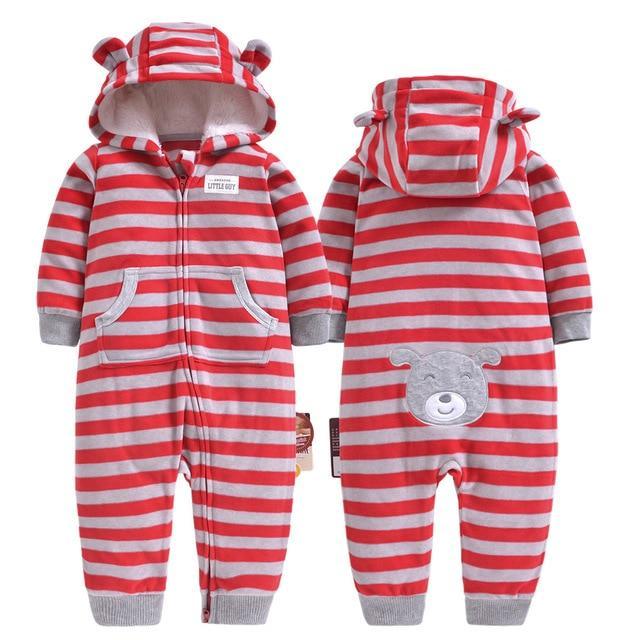 Winter long sleeve romper With Teddy Bear Eears - Indigo-Temple